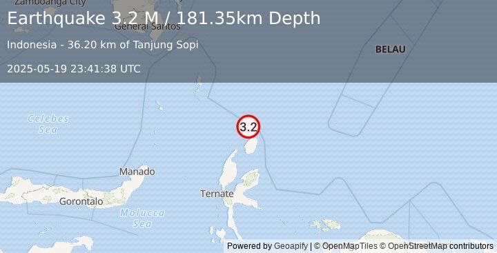 Earthquake Halmahera, Indonesia (3.2 M) (2025-05-19 23:41:38 UTC)