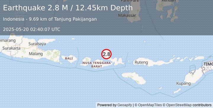 Earthquake Sumbawa Region, Indonesia (2.7 M) (2025-05-20 02:40:08 UTC)