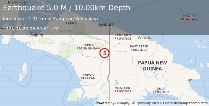 Earthquake West Papua, Indonesia (4.7 M) (2025-05-20 06:50:50 UTC)
