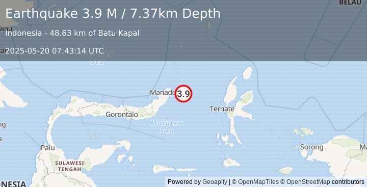 Earthquake Northern Molucca Sea (3.9 M) (2025-05-20 07:43:14 UTC)