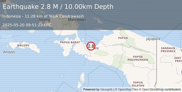 Earthquake West Papua Region, Indonesia (2.8 M) (2025-05-20 09:51:22 UTC)