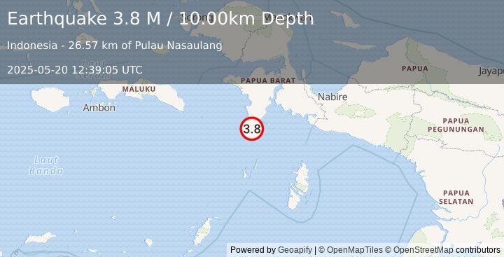 Earthquake West Papua Region, Indonesia (4.0 M) (2025-05-20 12:39:04 UTC)
