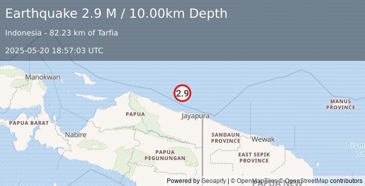 Earthquake West Papua Region, Indonesia (2.9 M) (2025-05-20 18:57:03 UTC)