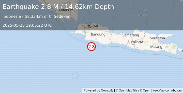 Earthquake Java, Indonesia (2.8 M) (2025-05-20 19:05:22 UTC)