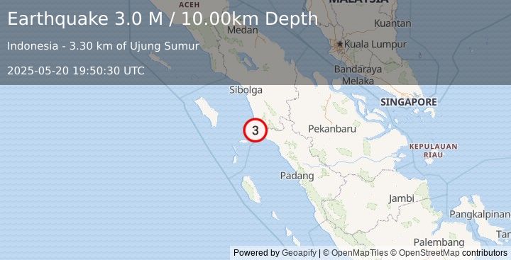 Earthquake Northern Sumatra, Indonesia (3.0 M) (2025-05-20 19:50:30 UTC)
