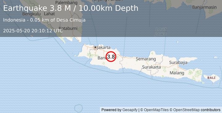 Earthquake Java, Indonesia (3.8 M) (2025-05-20 20:10:12 UTC)