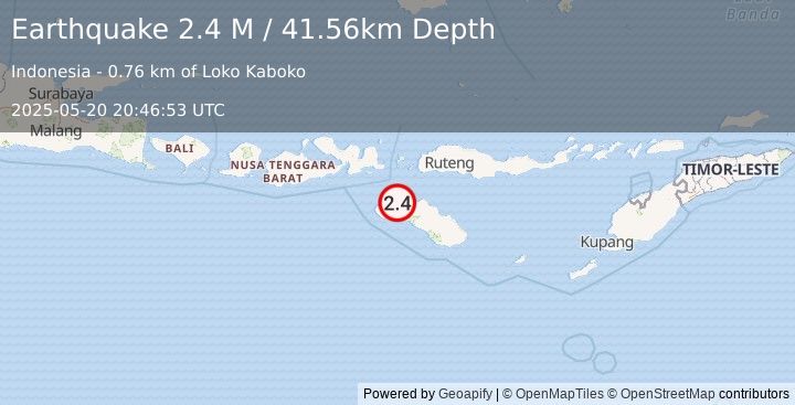 Earthquake Sumba Region, Indonesia (2.4 M) (2025-05-20 20:46:53 UTC)