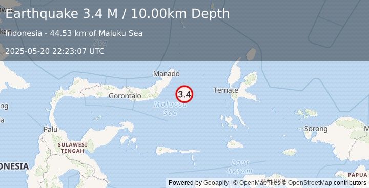 Earthquake Northern Molucca Sea (3.4 M) (2025-05-20 22:23:07 UTC)