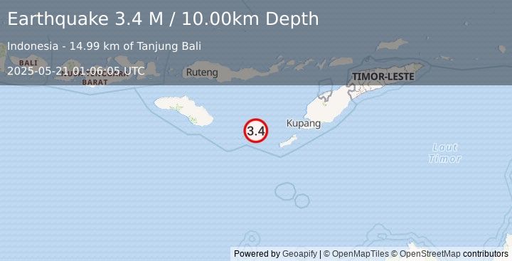 Earthquake Savu Sea (3.4 M) (2025-05-21 01:06:05 UTC)
