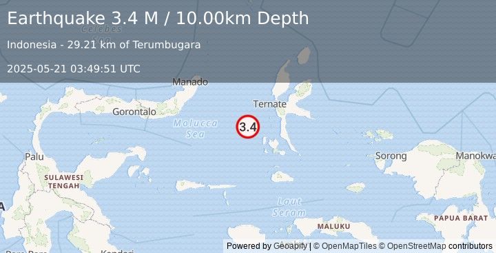 Earthquake Northern Molucca Sea (3.4 M) (2025-05-21 03:49:51 UTC)