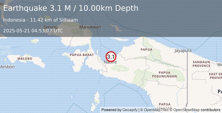 Earthquake West Papua Region, Indonesia (3.1 M) (2025-05-21 04:53:07 UTC)