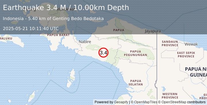 Earthquake West Papua Region, Indonesia (3.4 M) (2025-05-21 10:11:40 UTC)