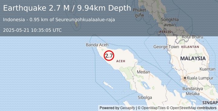Earthquake Northern Sumatra, Indonesia (2.7 M) (2025-05-21 10:35:05 UTC)