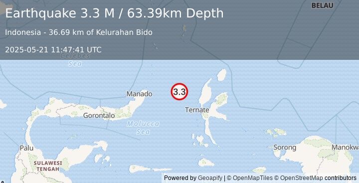 Earthquake Northern Molucca Sea (3.3 M) (2025-05-21 11:47:41 UTC)