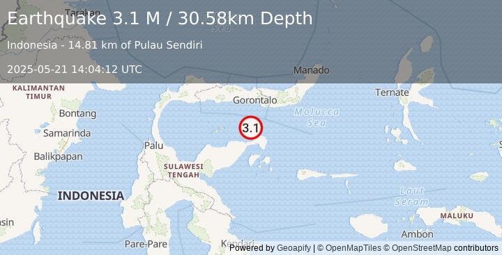 Earthquake Minahassa Peninsula, Sulawesi (3.1 M) (2025-05-21 14:04:12 UTC)