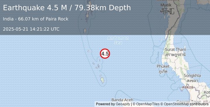 Earthquake Nicobar Islands, India Region (4.5 M) (2025-05-21 14:21:22 UTC)