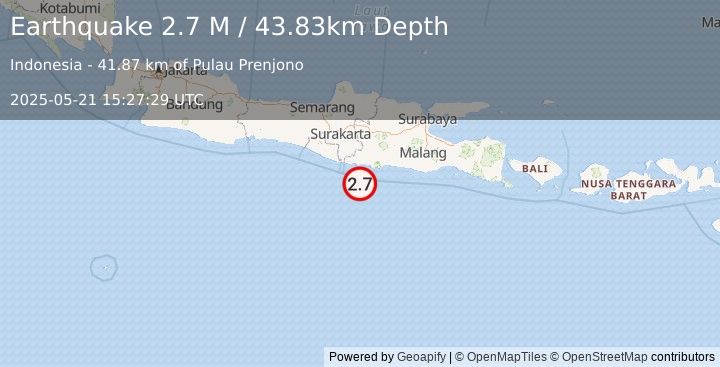 Earthquake Java, Indonesia (2.7 M) (2025-05-21 15:27:29 UTC)