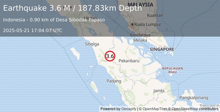 Earthquake Northern Sumatra, Indonesia (3.6 M) (2025-05-21 17:04:07 UTC)