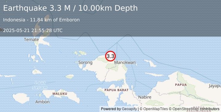 Earthquake West Papua Region, Indonesia (3.3 M) (2025-05-21 21:55:28 UTC)