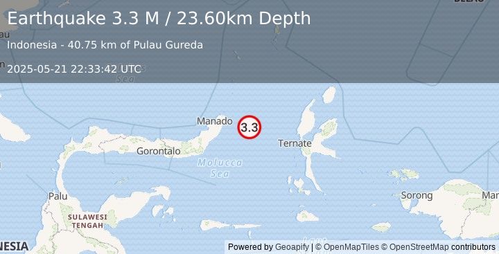 Earthquake Northern Molucca Sea (3.3 M) (2025-05-21 22:33:42 UTC)