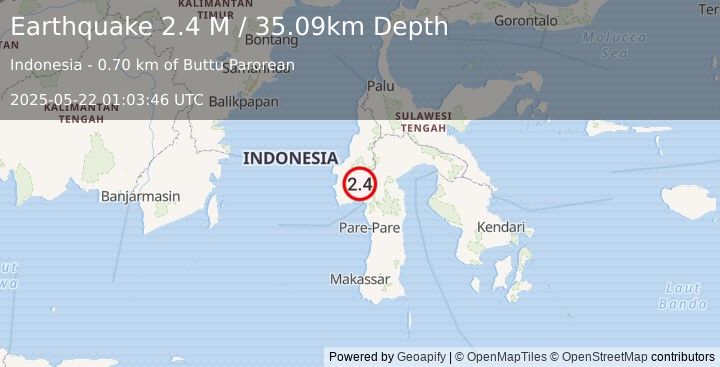 Earthquake Sulawesi, Indonesia (2.4 M) (2025-05-22 01:03:46 UTC)