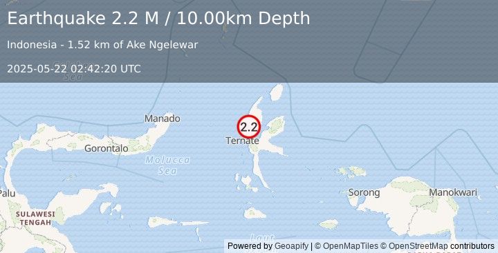 Earthquake Halmahera, Indonesia (2.2 M) (2025-05-22 02:42:20 UTC)