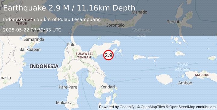 Earthquake Sulawesi, Indonesia (2.9 M) (2025-05-22 07:52:33 UTC)