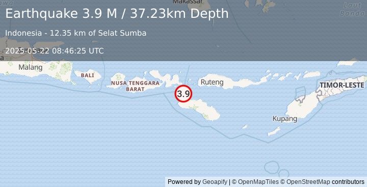 Earthquake Sumba Region, Indonesia (3.9 M) (2025-05-22 08:46:25 UTC)