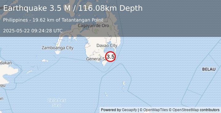 Earthquake Mindanao, Philippines (3.5 M) (2025-05-22 09:24:28 UTC)