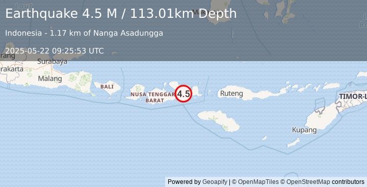Earthquake Sumbawa Region, Indonesia (4.6 M) (2025-05-22 09:25:54 UTC)