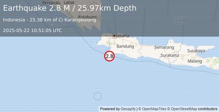 Earthquake Java, Indonesia (2.8 M) (2025-05-22 10:51:05 UTC)