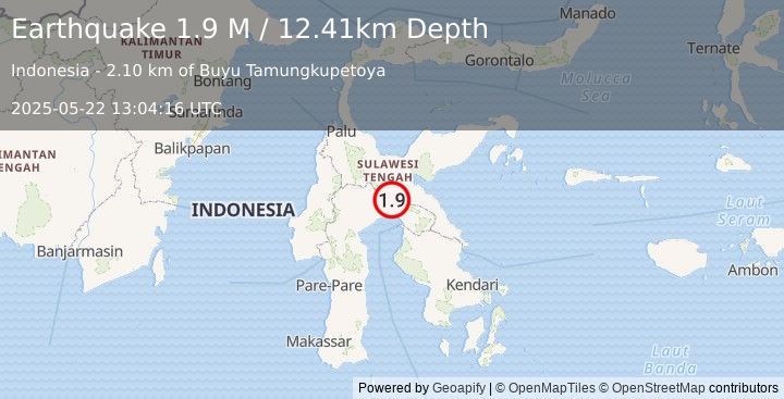 Earthquake Sulawesi, Indonesia (1.9 M) (2025-05-22 13:04:16 UTC)