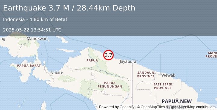 Earthquake Near North Coast of West Papua (3.7 M) (2025-05-22 13:54:51 UTC)