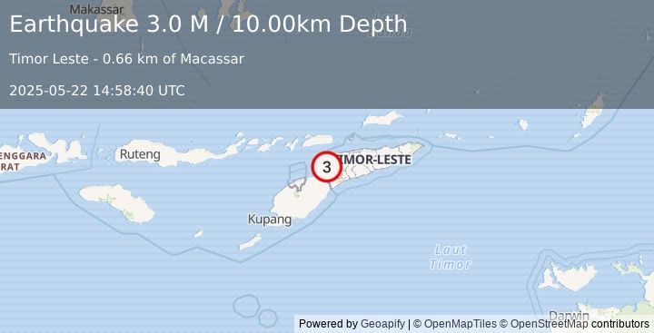 Earthquake Timor Region (3.0 M) (2025-05-22 14:58:40 UTC)