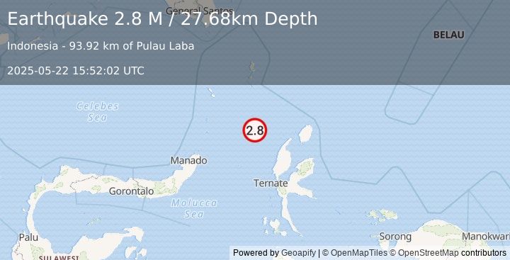 Earthquake Northern Molucca Sea (2.8 M) (2025-05-22 15:52:02 UTC)