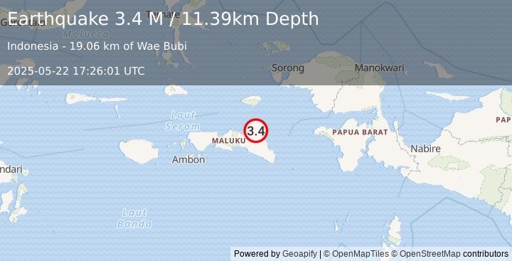 Earthquake Seram, Indonesia (3.4 M) (2025-05-22 17:26:01 UTC)