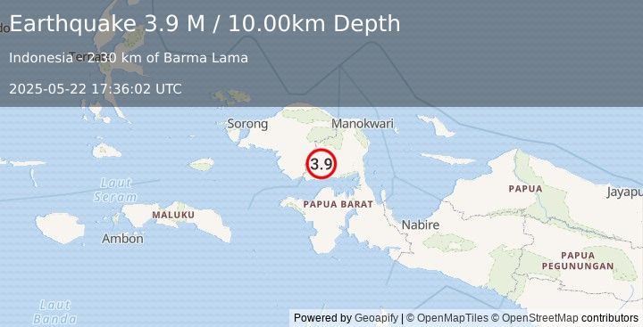 Earthquake West Papua Region, Indonesia (3.9 M) (2025-05-22 17:36:02 UTC)