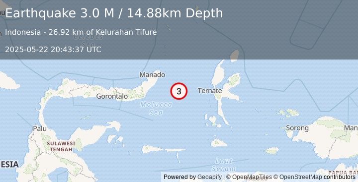 Earthquake Northern Molucca Sea (3.0 M) (2025-05-22 20:43:37 UTC)