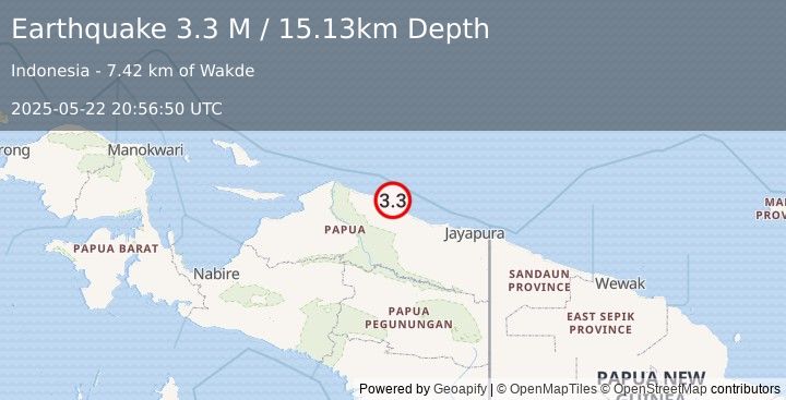 Earthquake Near North Coast of West Papua (3.3 M) (2025-05-22 20:56:50 UTC)
