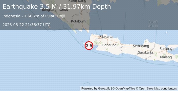 Earthquake Sunda Strait, Indonesia (3.5 M) (2025-05-22 21:36:37 UTC)
