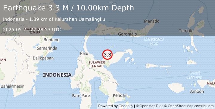 Earthquake Minahassa Peninsula, Sulawesi (3.3 M) (2025-05-22 22:28:53 UTC)