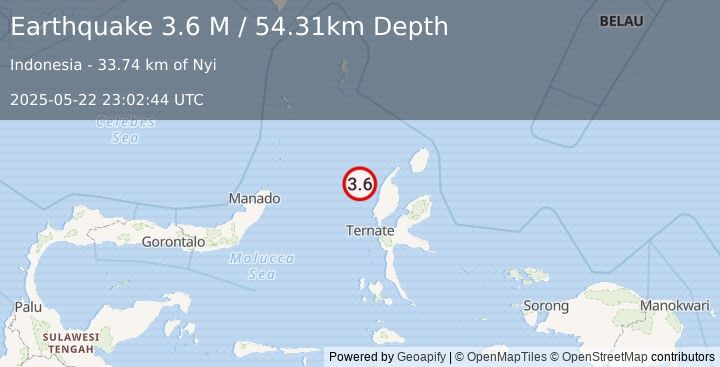 Earthquake Halmahera, Indonesia (3.6 M) (2025-05-22 23:02:44 UTC)