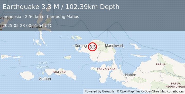 Earthquake West Papua Region, Indonesia (3.3 M) (2025-05-23 00:51:54 UTC)
