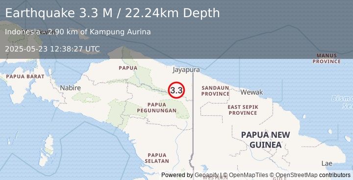 Earthquake West Papua, Indonesia (3.3 M) (2025-05-23 12:38:27 UTC)