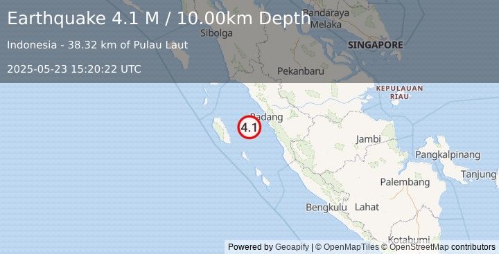 Earthquake Southern Sumatra, Indonesia (4.1 M) (2025-05-23 15:20:22 UTC)