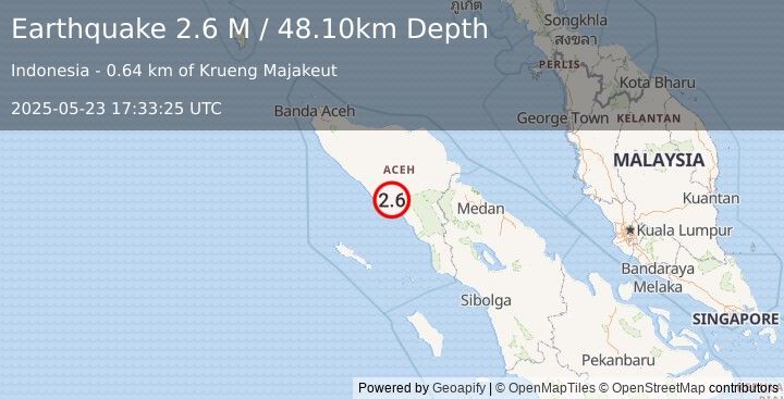 Earthquake Northern Sumatra, Indonesia (2.6 M) (2025-05-23 17:33:25 UTC)