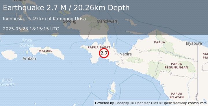 Earthquake West Papua Region, Indonesia (2.7 M) (2025-05-23 18:15:15 UTC)