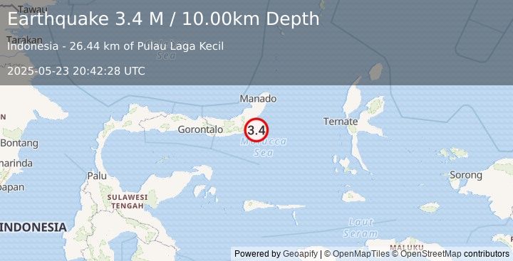 Earthquake Minahassa Peninsula, Sulawesi (3.4 M) (2025-05-23 20:42:28 UTC)
