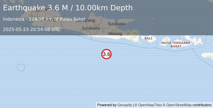 Earthquake South of Java, Indonesia (3.6 M) (2025-05-23 20:54:08 UTC)