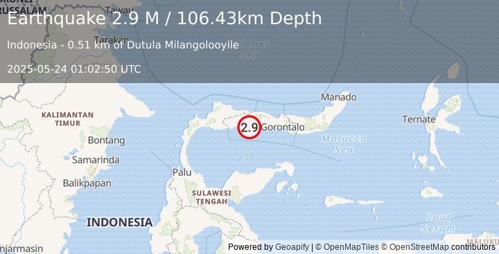 Earthquake Minahassa Peninsula, Sulawesi (2.9 M) (2025-05-24 01:02:50 UTC)